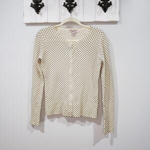 Olivia & Grace Cardigan Womens S 100% Cashmere Polka Dot Cream Black Sweater